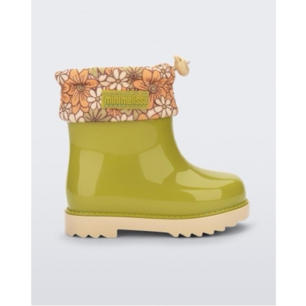 Mini Melissa Kids Olive Green Boots with Floral Cuff